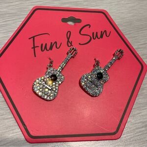 Fun & Sun Guitar Earrings with Rhinestones